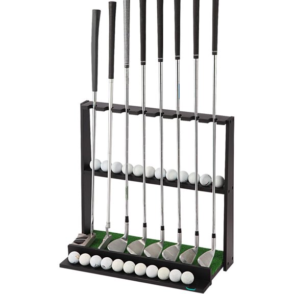 Wooden Golf Putter Stand with Ball Storage - Holds 8 Clubs & 22 Golf Balls, Space-Saving Golf Club Holder for Indoor/Home/Office/Simulator/Driving Range - Golf Accessories & Training Aid