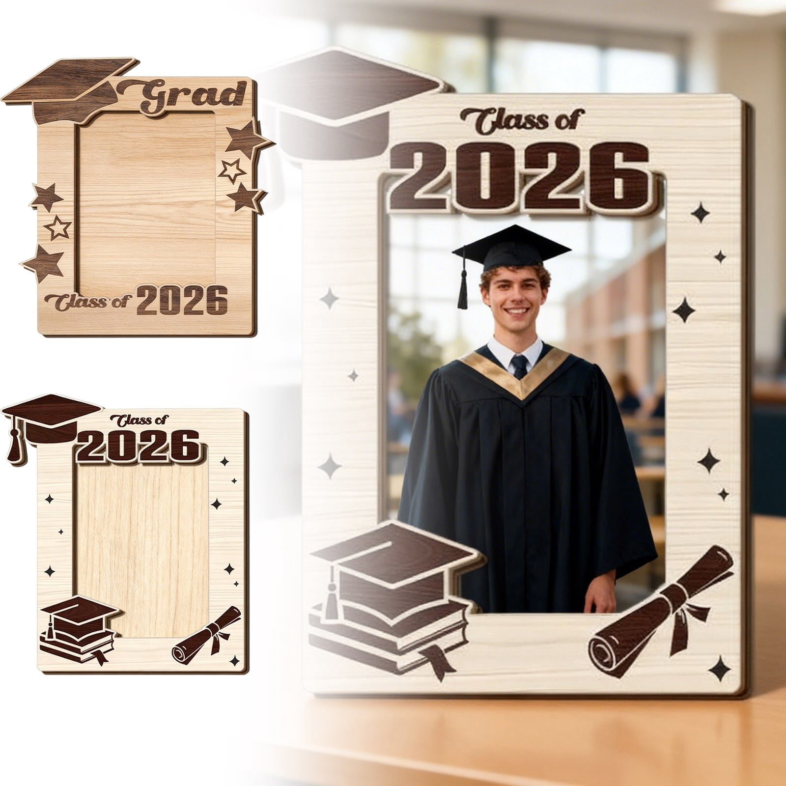 Class Design Frame Wooden Graduation Photo Frame for Class of 2026, Desktop Picture Frame ...