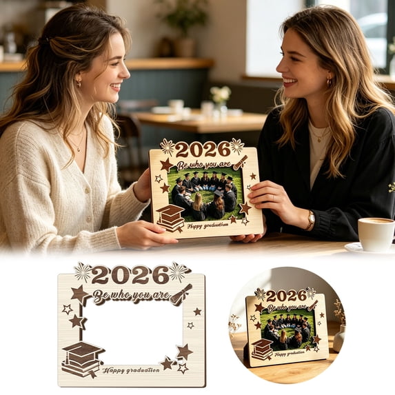 Wooden Graduation Photo Frame, Class of 2026 Engraved Desk Frame for 4x6 Inch Graduation Pictures, Grad Gift for High School & College Graduates