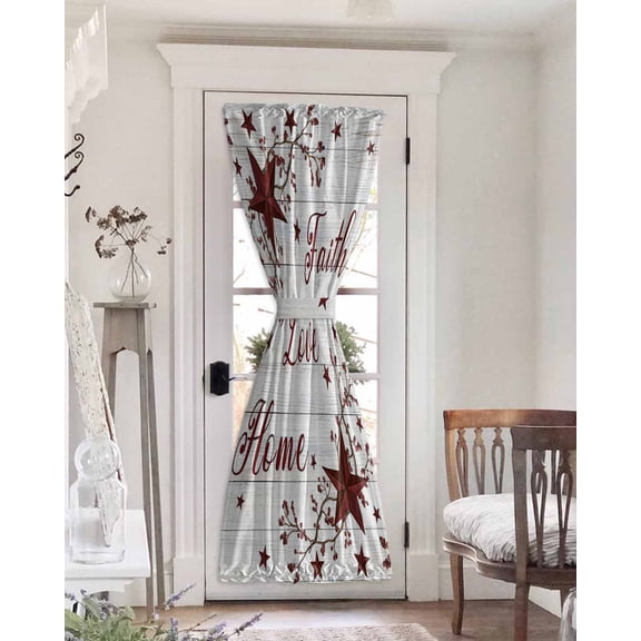 Wooden Grain Blackout Curtains, French Door Curtains for Door Window, Red Country Texas Star Branches Berry Privacy Drapery for Patio/Sidelight Doors, 1 Panel with Tieback, 25 x 72 Inches