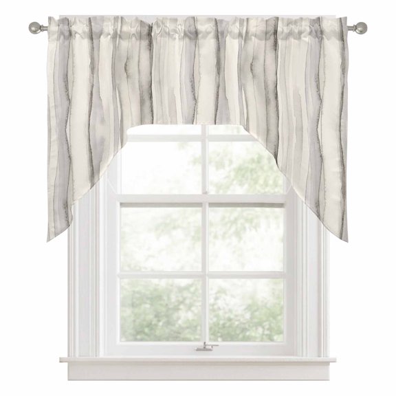 Wooden Grain Kitchen Curtains Swag Valance for Windows/Bathroom/Cafe, Farmhouse Retro Abstract Striped Lines Rod Pocket Drape Panel Swag Curtains Valance for Bedroom/Living Room 56"x36"