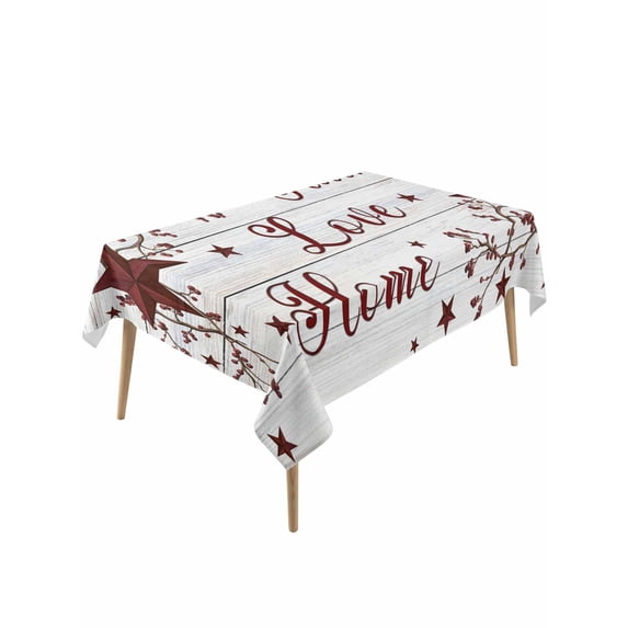 Wooden Grain Table Cloth, Waterproof Tablecloth for Rectangle Tables, Red Country Texas Star Branches Berry Reusable Washable Fabric Table Cover for Restaurant Kitchen Dining Tables 54"x108"