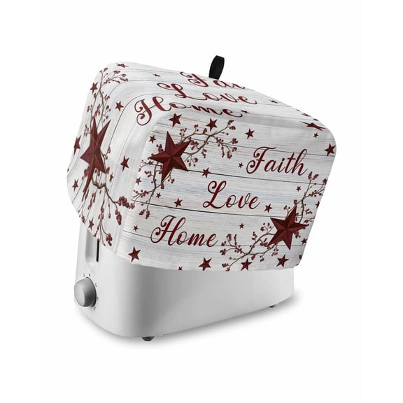 Wooden Grain Toaster Cover 2 Slice, Small Kitchen Appliance Covers, Red Country Texas Star Branches Berry Toaster Oven Cover with Loop, Bread Machine Cover Polyester Dust Cover Protection