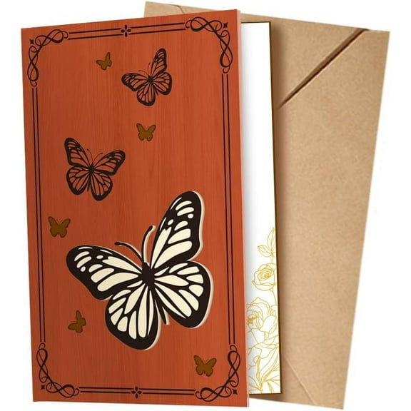 Wooden Greeting Card for Her Butterfly Handmade Birthday Card with Unique Stand for Girlfriend Wife Romantic Wood Anniversary Card with Envelope for Valentine's Christmas