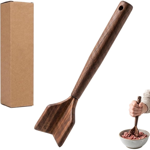 Wooden Ground Beef Masher, Heavy Duty Wooden Meat Chopper, Non-Scratch Meat Grinder for Nonstick Cookware, Kitchen Tool for Beef, Turkey, Sausage (1PC)