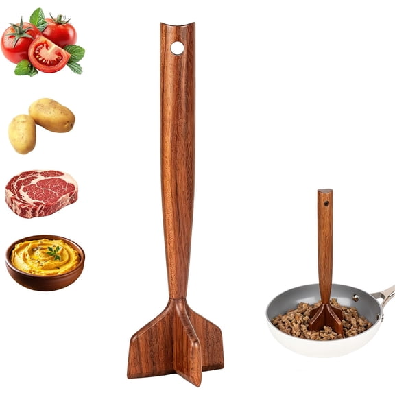 Wooden Ground Beef Potato Masher,  Multi-Use Wood Meat Separator Versatile Easy to Use Durability Premium Utensil Ground Beef Chopper Tool