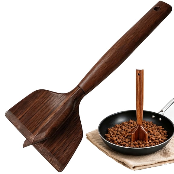 Wooden Ground Meat Chopper - Multi-Use Beef Masher and Shredder for Hamburger Potato and Vegetables - Kitchen Utensil