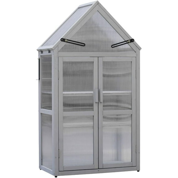 Wooden Growhouse with Adjustable Shelves, Mini Outdoor Growing Rack ...