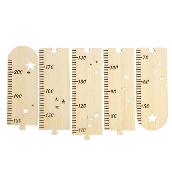 Wooden Growth Chart Ruler - Wall-Mounted, Dry-Erase Board Design - Track Children's Height with Puzzle Star Decoration - Easy Peel-and-Stick Install