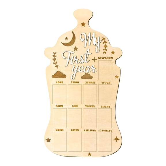 Wooden Growth Milestone Picture Frame, Photo Display Board for Recording Family and Growth