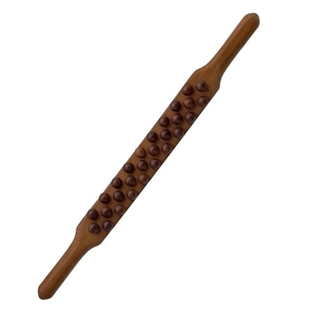 Wooden Gua Sha Scraping Massage Tool, Handheld, Length 58cm ,Professional Wood Guasha Tool Wood Guasha Scraping Rod for Body Arms Shoulder dark brown 28 beads