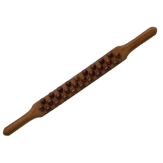 Wooden Gua Sha Scraping Massage Tool, Handheld, Length 58cm ,Professional Wood Guasha Tool Wood Guasha Scraping Rod for Body Arms Shoulder dark brown 31 beads