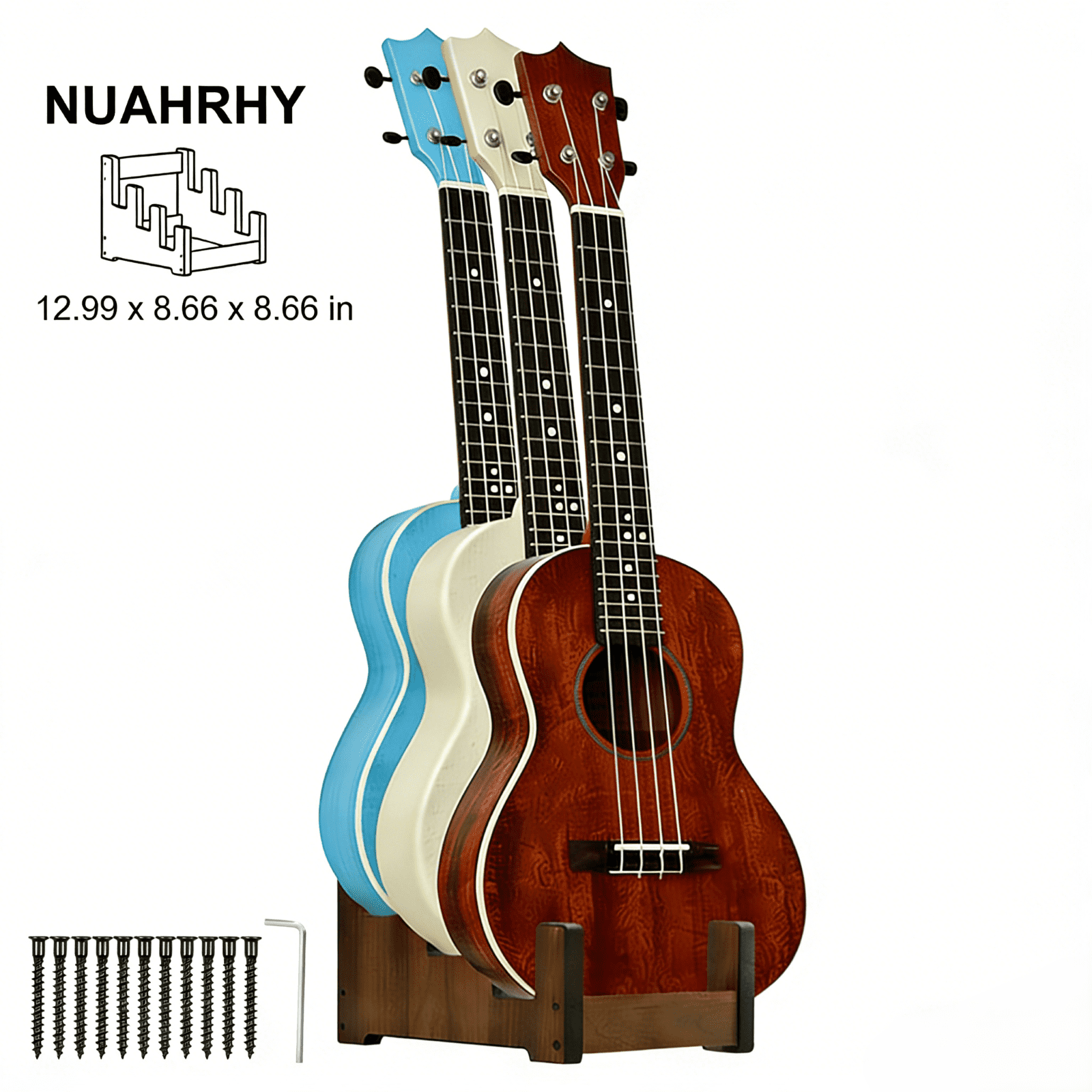 Wooden Guitar Stand for Multiple Guitars 3 Holder Stand Front Display Space Saving  Guitar Rack for Home Music Studio Stage Walnut Color (For 3 Electric Bass)