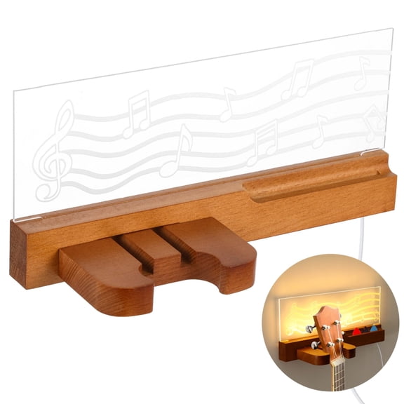 Wooden Guitar Hanger With Pick Holder, Guitar Wall Mount, LED Lit Display, For All String Instruments, Ideal For Guitarists Musicians