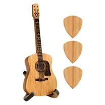 Wooden Guitar Pick Box with Stand, Mini Guitar Shaped Pick Holder, Personalized Guitars and Bass Accessories, Musician Engraved Wooden Plectrum Case for Electric Bass Guitar Ukulele Lover