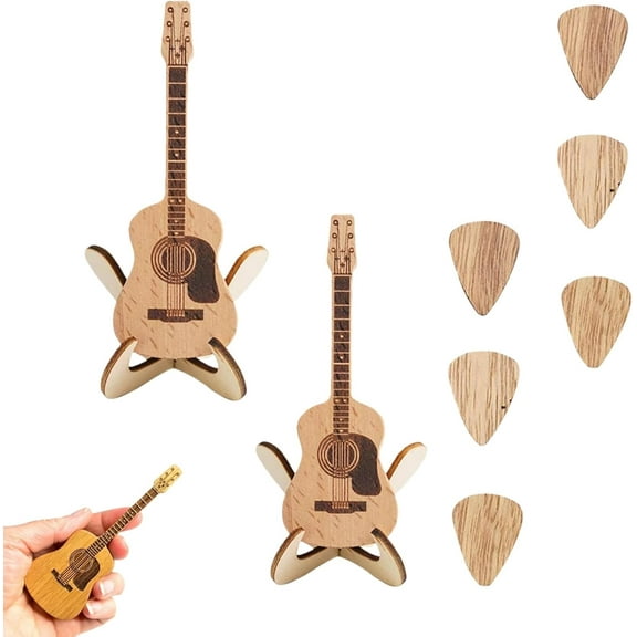 Wooden Guitar Pick Box with Display Stand - Handcrafted 3-Slot Plectrum Storage Case & Holder - Musician Gift for Guitarists