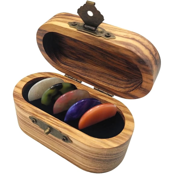 Wooden Guitar Pick Case Set with 5 Picks, Resin & Wood Portable Pick Holder Box for Acoustic Electric Bass, Musical Gifts for Guitarists