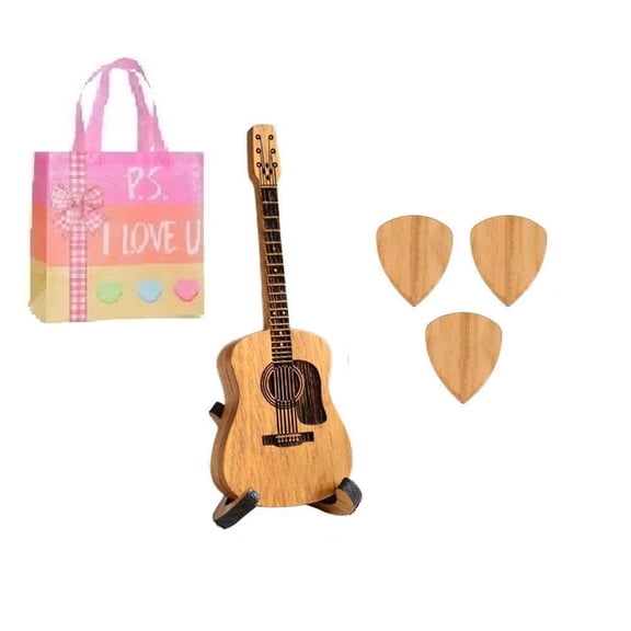 Wooden Guitar Pick Case with Stand - Mini Solid Wood Storage Box & Organizer, Includes 3 Guitar Picks, Anti-Loss Box for Guitarists (XX)