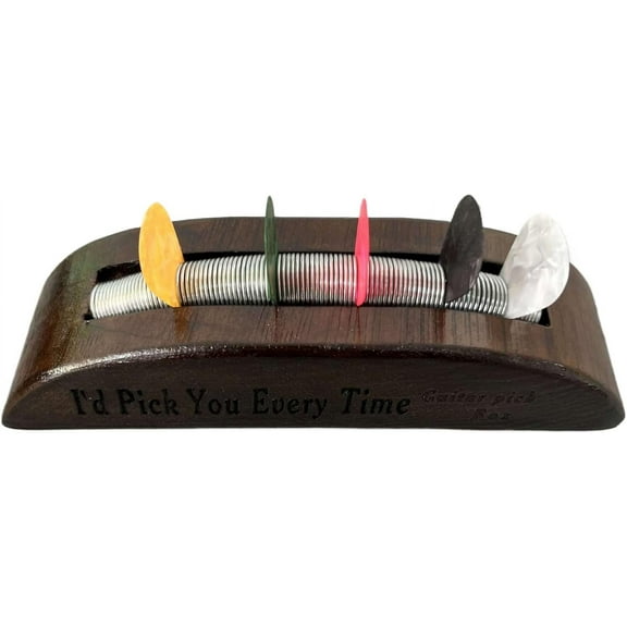 Wooden Guitar Pick Holder: Guitar Pick Display Case Holder, Guitar Pick Stand, Exquisite Guitar Accessories Guitar and Bass Gift, 6.69 * 1.77 * 1.97 inch Organizers (Dark Brown)