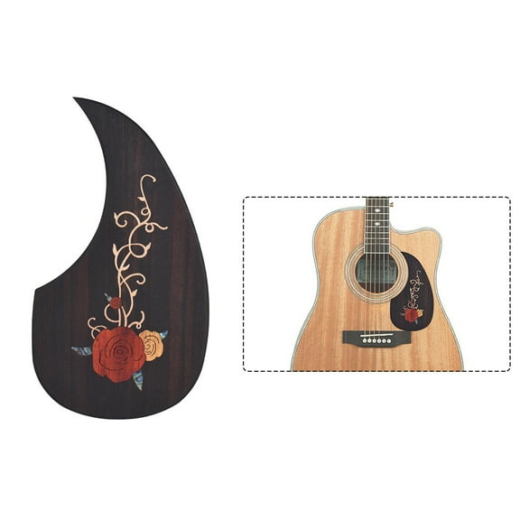 Wooden Guitar Pickguard Pick Guard for 40" 41" Acoustic Guitars Ebony Wood with Decorative Flower Pattern
