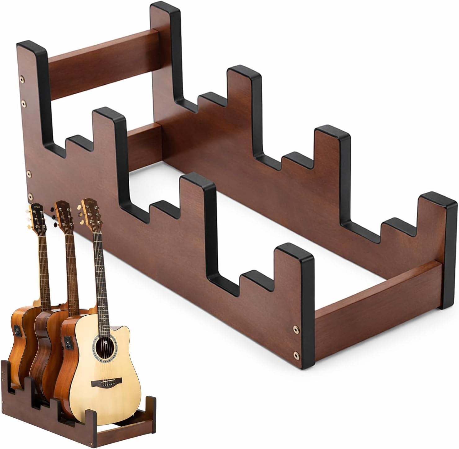 Wooden Guitar Stand 3-holder for Multiple Guitars Wood Guitar Display Rack Space-saving for Home, Studio, Stage