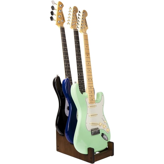 Wooden Guitar Stand for Multiple Guitars, 3-Holder, Front Display Space-Saving Floor Guitar Rack for Home, Studio, Stage, Walnut Color, L-3EW (For 3 Electric/Bass)