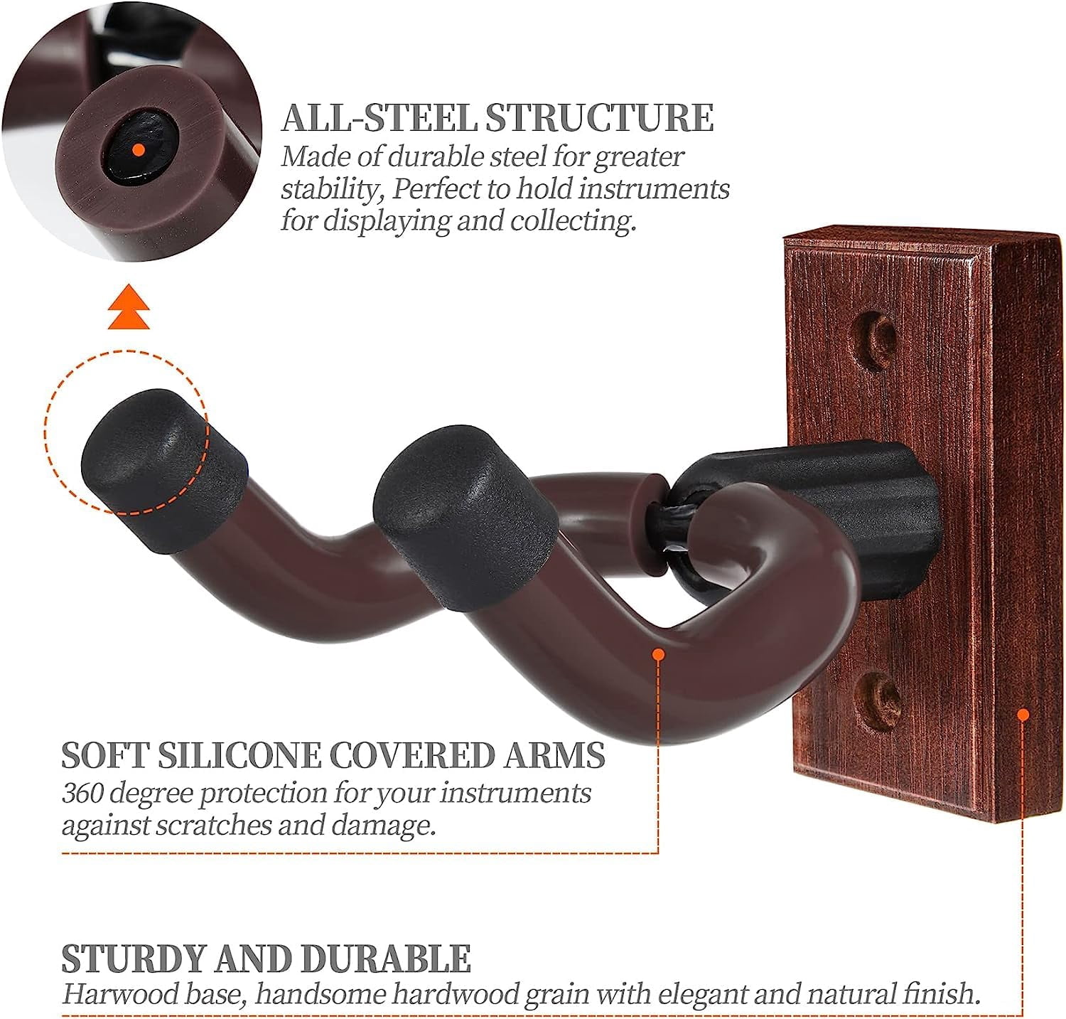 Wooden Guitar Wall Hanger - Pack Of 5 Mount For Safe Storage And Display Sturdy Guitars