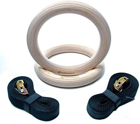 Wooden Gymnastic Rings with 16ft Adjustable Straps | Exercise Olympic ...