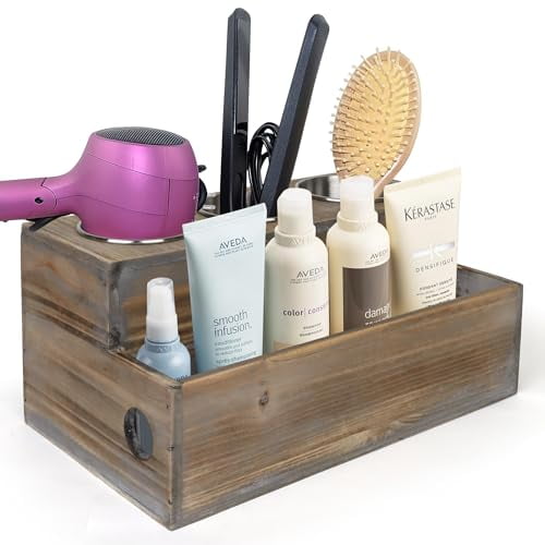 Wooden Hair Dryer Holder – Hair Tools and Styling Supplies Organizer and Storage for Vanity and Bathroom - Natural Elegant Design - Multi-Functional Caddy for Accessories, Makeup, Toiletries