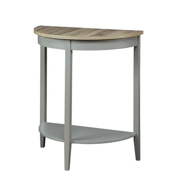 ACME Justino Half Moon Wooden Console Table with Bottom Shelf in Gray Oak