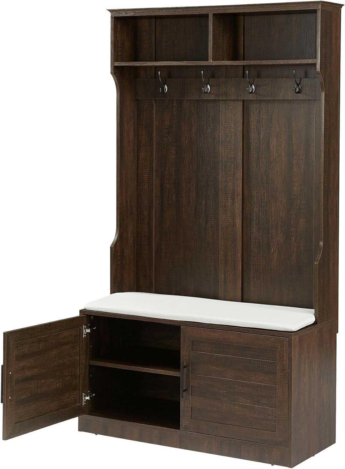 Wooden Hall Tree with Storage Entryway Coat Rack with Shoe