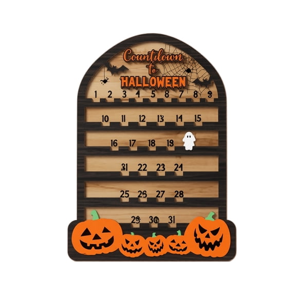 Wooden Halloween Countdown Calendar Board with Pumpkin Design and Numbered Date Slots for Festive Home Decoration