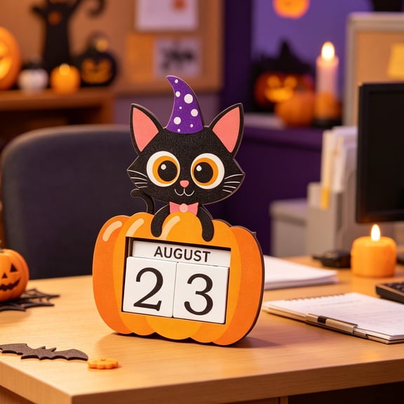 Wooden Halloween Countdown Calendar, Perpetual Month Date Blocks, Adjustable Spooky Ghost Figurine, Reusable Tabletop Holiday Decor Desk, Family Tradition​