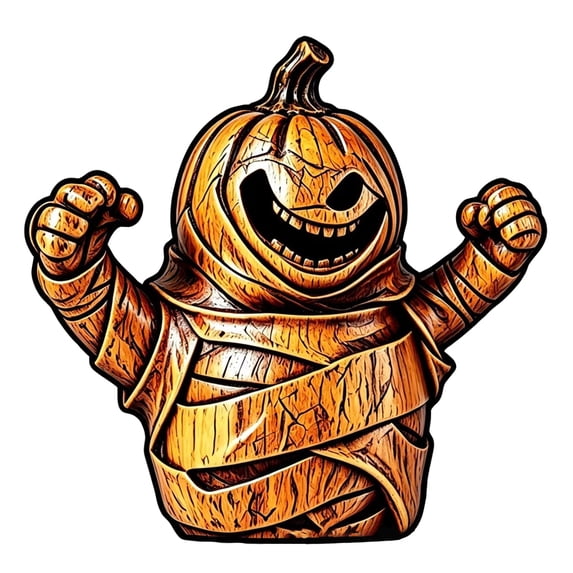 Wooden Halloween Decor Pumpkin Mummy Figurine Small 3.5 Inch Tabletop Accent for Indoor Home Party Display