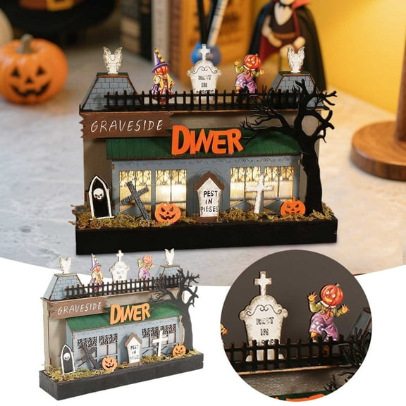 Wooden Halloween Desktop Ornament for Living Room Witch Festival Tabletop Decoration Crafts Indoor Holiday Props