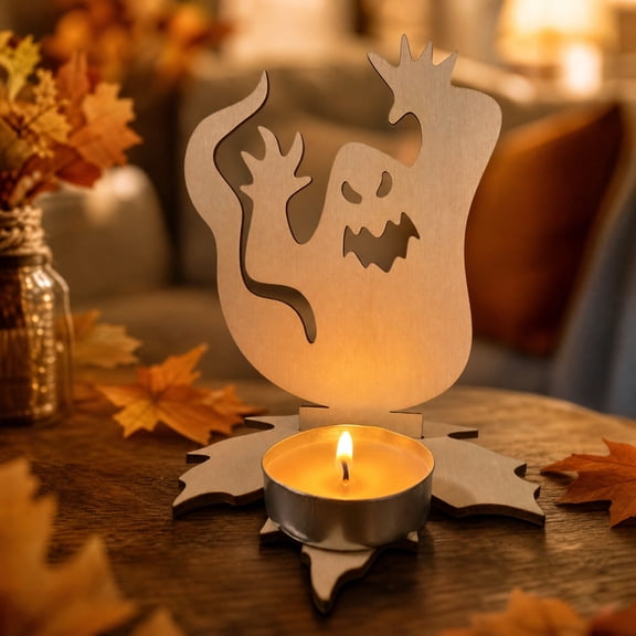 Wooden Halloween Ghost Ornament Decor Spooky Ghost Decoration Board Tabletop Sign Rustic Wood Craft for Mantel Shelf Table Party Home Display Holiday Decoration