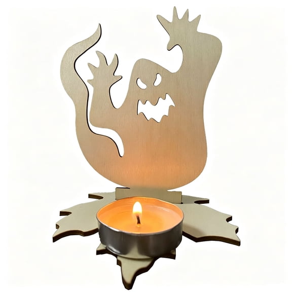 Wooden Halloween Ghost Ornament Decorative Sign, Spooky Tabletop Ghost Decor for Mantel Shelf Home Party, Rustic Wood Craft for Fall Seasonal Display