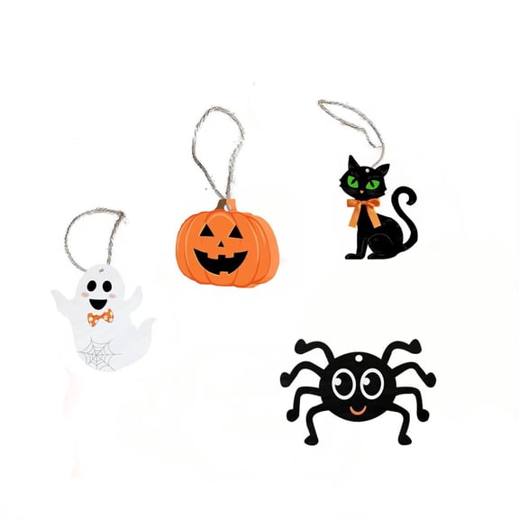 Wooden Halloween Hanging Decorations Set Ghost Cat Pumpkin Spider Design for Holiday Party Desktop and Wall Display