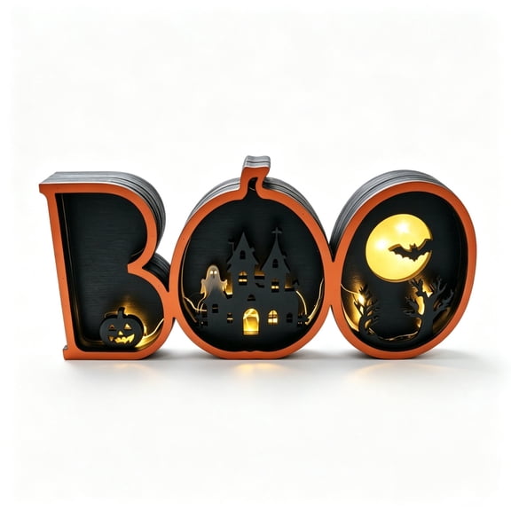 Wooden Halloween Light Up Table Lamp Box With Led Night Light For Home Decor Display