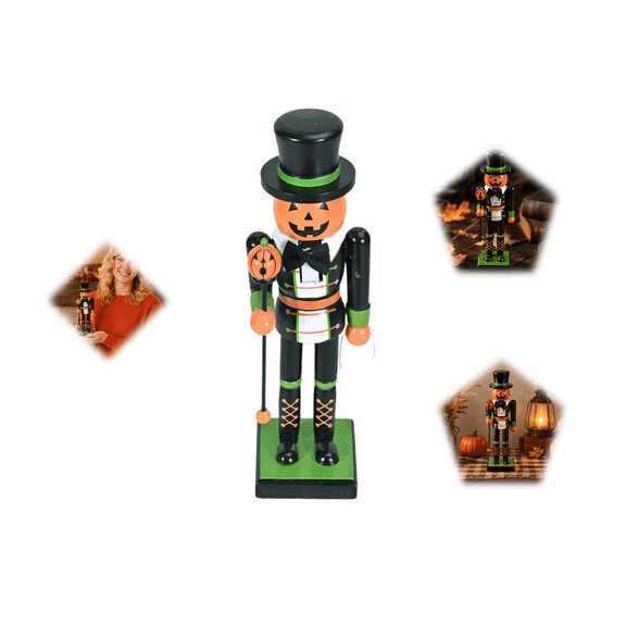Wooden Halloween Pumpkin Nutcracker,11.2 Inch Handpainted Collectible Nutcrackers Ornament,Halloween Nutcrackers Soldier Figurine for Desktop Bookshelf Decoration