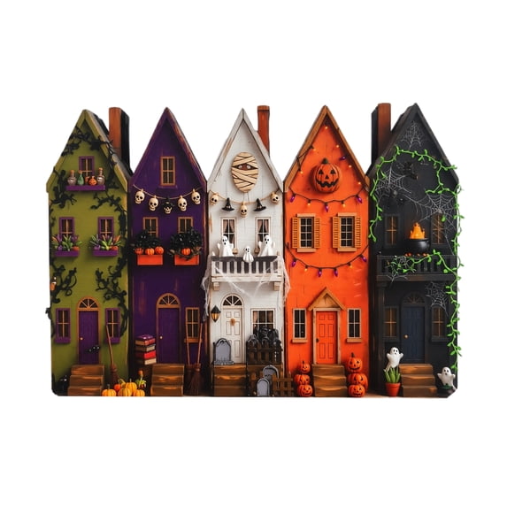 Wooden Halloween Village Tabletop With Country Style For Decor House Rustic Fall Tray Haunted Town Centerpiece, Halloween Craft Decorations, Creative Gift, Halloween Decor ,1pcs, F
