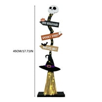 Wooden Halloween Witch Broom Porch Decoration LED Lighted Pumpkin Ghost Ornament Haunting Yard Display Festival Prop(No light)