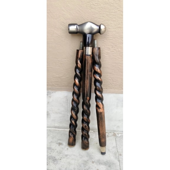 Wooden Hammer Head Handle Victorian Spiral Walking Cane