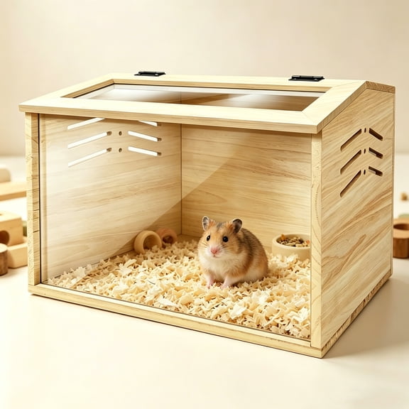 Wooden Hamster Cage,Chick Brooder Box,Hamster Cage Enclosure with Acrylic Window & Openable Top,Small Animal Habitat for Guinea Pig, Chinchilla, Gerbil(16X12X12 in)