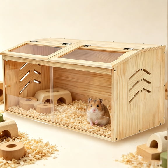 Wooden Hamster Cage,Chick Brooder Box,Hamster Cage Enclosure with Acrylic Window & Openable Top,Small Animal Habitat for Guinea Pig, Chinchilla, Gerbil(31.5 X 15.7 X 15.7 in)