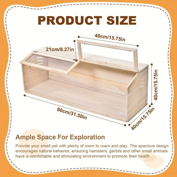 Wooden Hamster Cage with Acrylic Top - Spacious Habitat for Rabbits, Gerbils & Mice - Includes Tools