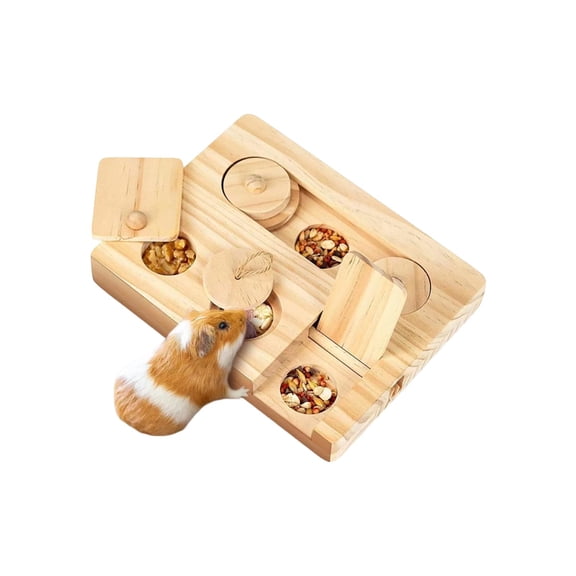 Wooden Hamster Feeder, Fun Foraging Interactive Toy With Hidden Food Compartments For Small Pets Like Hamsters Gerbils Mice, Encourages Natural Foraging Behavior, Promotes Mental