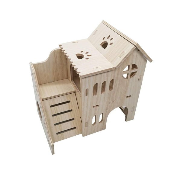 Wooden Hamster House, Playground Exercise Toy, Activity Platform Small Animal Habitat Decor, Hideout Cage Nesting Villa for Rat Hedgehog 17cmx11.5cmx17cm