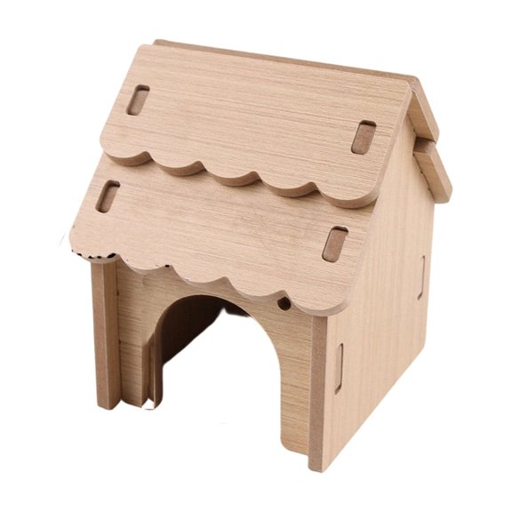 Wooden Hamster House, Small Pet Hideout Hut for Gerbil and Mouse, Natural Wood Sleeping Nest with Roof Design, Indoor Cage Accessory, B34503 Snow Top House