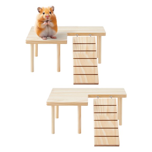 Wooden Hamster Ladder Platform Jumping Board Pet Climbing Toy Blanched Almond 280x170x122mm